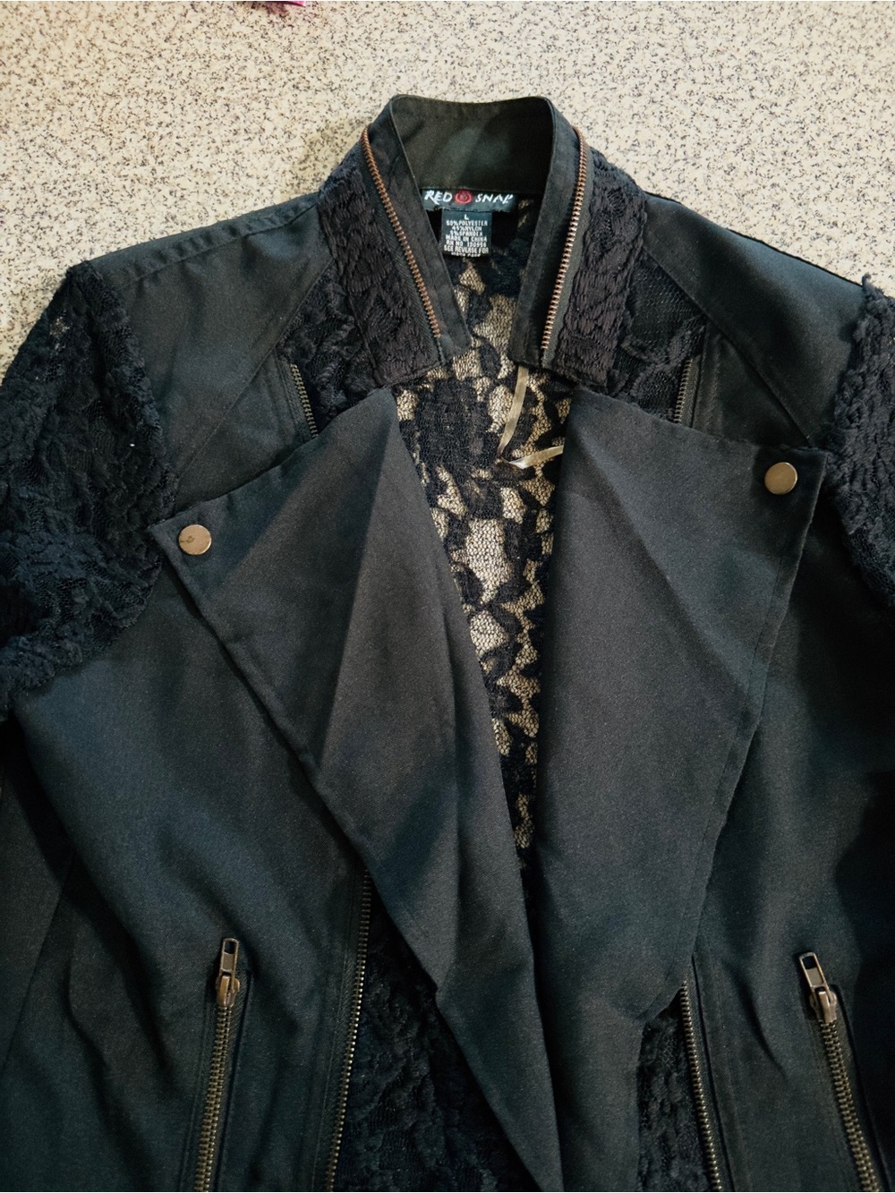 Red Snapper Black Lace-Trim Moto Jacket - Women